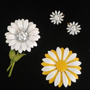 Vintage Flower Enamel Pins One With Earrings
